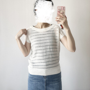 宽松超薄罩衫 针织衫 女 日本高端CECIL人鱼姬珠光丝线镂空短袖 夏季