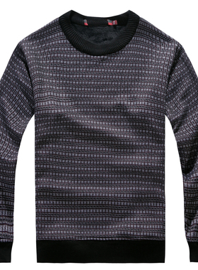 男装 冬季新款圆领条纹格子男士加绒加厚卫衣百搭 HSWD4K815