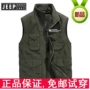 JEEP Jeep vest nam cổ áo mùa xuân và mùa thu cotton XL lỏng nhiều túi không tay áo vest chụp ảnh - Dệt kim Vest áo len không tay nam
