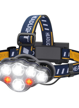 老美单！8个档位！户外强光LED远射USB充电头灯cob照明红光警示灯