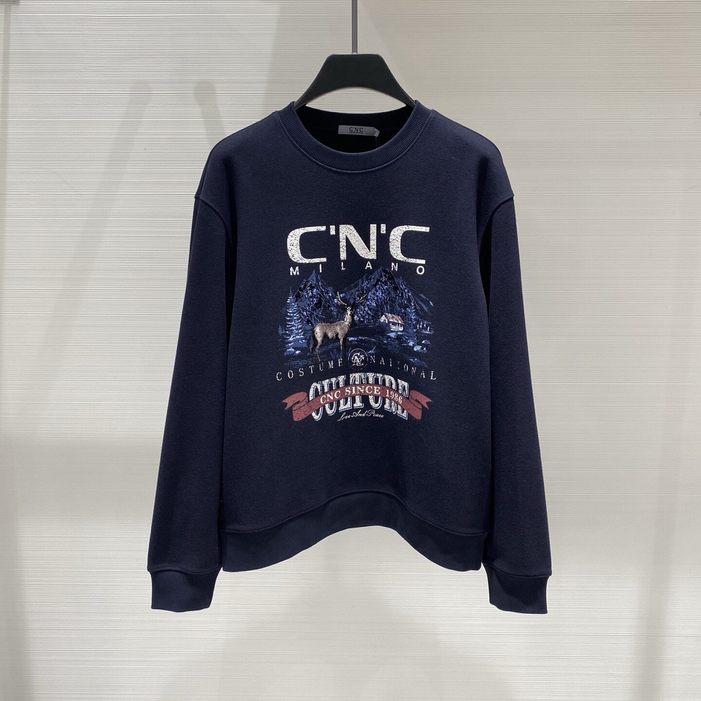 CNC男装 26秋冬新款小鹿logo字母图案植绒印花男士加绒长袖卫衣