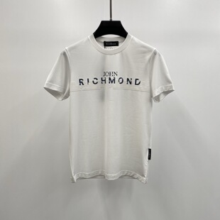 JOHN RICHMOND 26春夏新款logo字母植绒印花男士圆领短袖T恤
