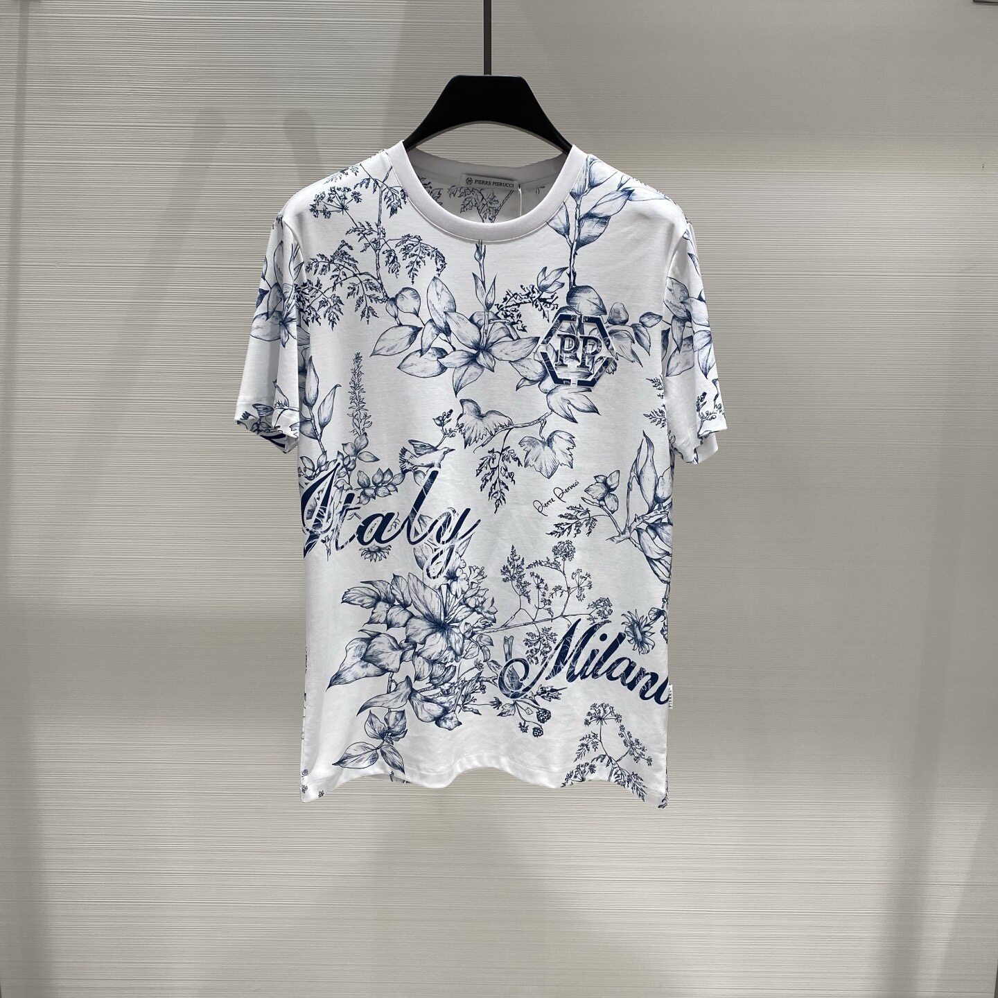 PIERRE PIERUCCI 26春夏新款花鸟logo字母满身印花男士短袖T恤