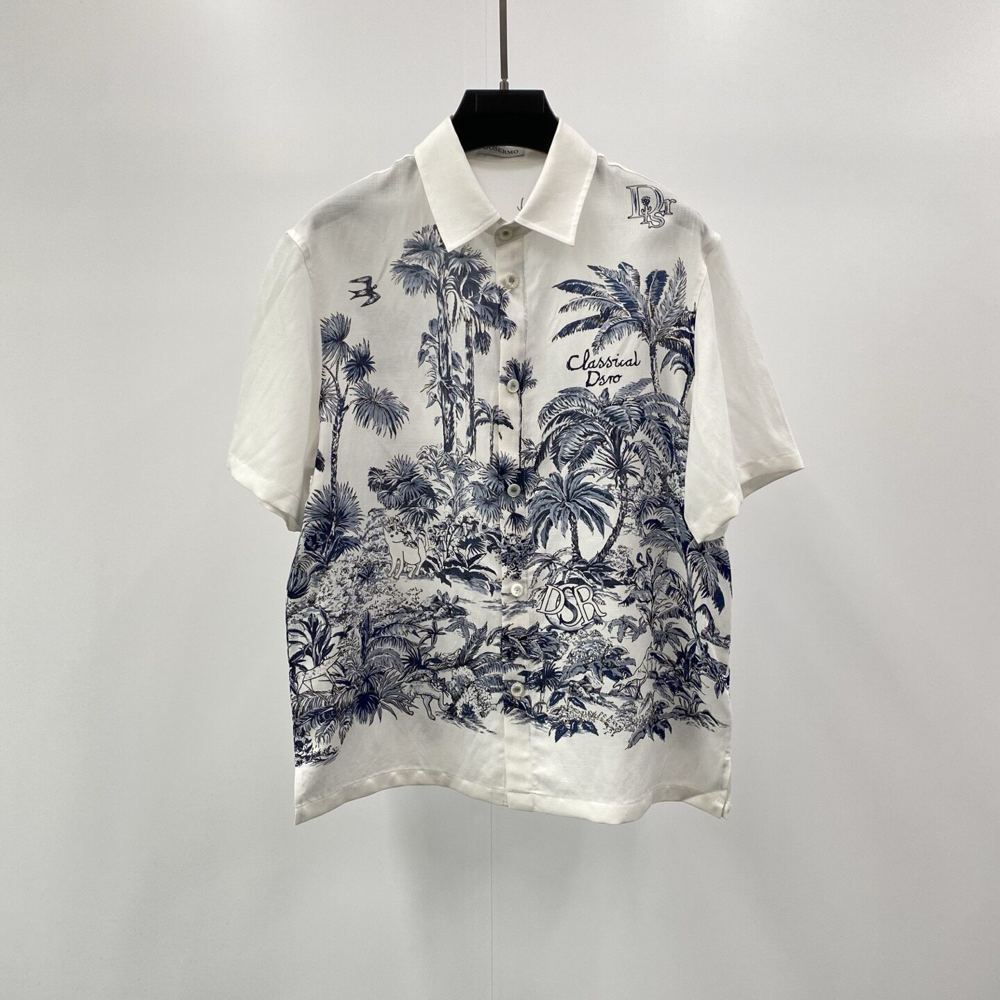 DOSERMO 26春夏新款logo字母椰树动物植物印花亚麻男士短袖衬衫