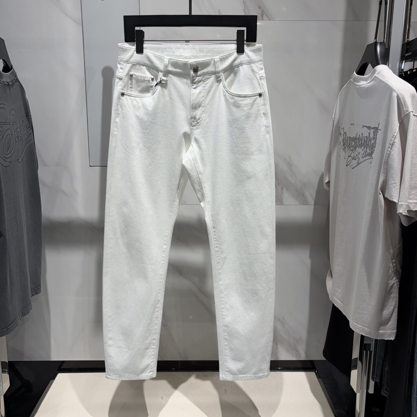 Dartin Bonaparto 26春夏新款后兜双刀骷髅头刺绣男士白色牛仔裤