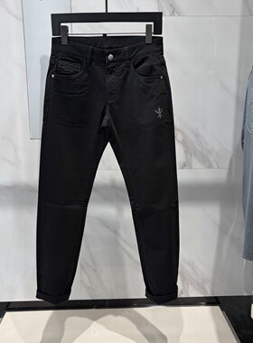 Dartin Bonaparto 春夏宝剑烫钻后兜logo字母刺绣男士黑色牛仔裤