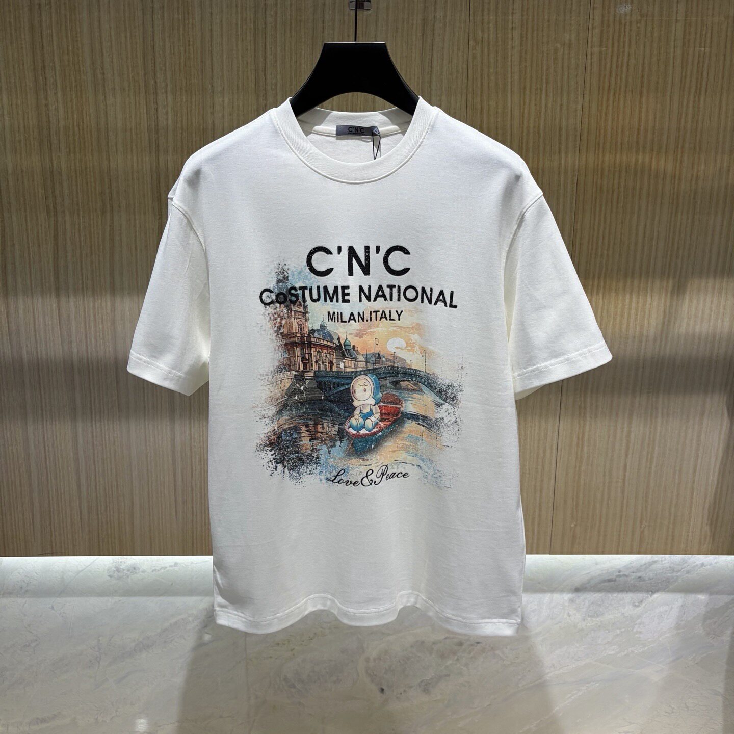CNC男装 26春夏新款logo字母卡通小船城市印花男士短袖T恤 262007