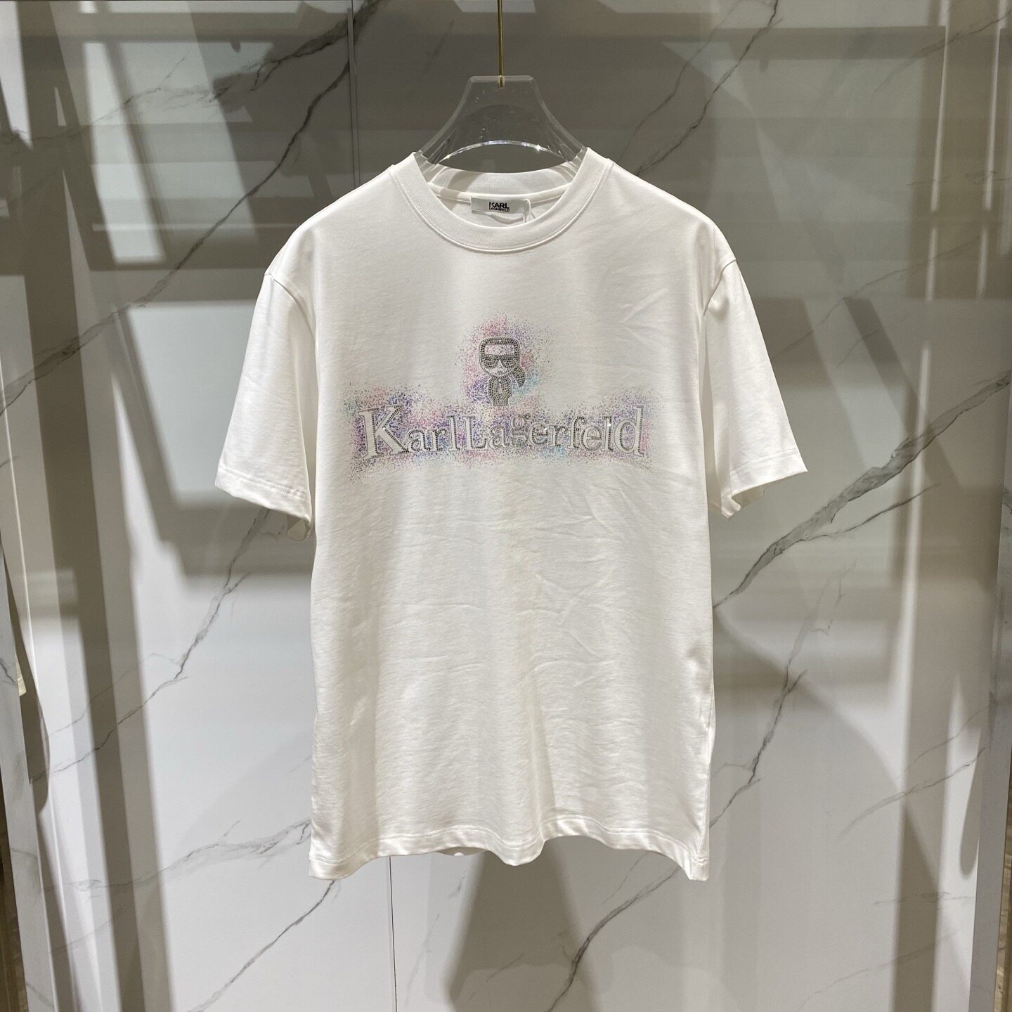 Karl Lagerfeld 26春夏老佛爷logo字母烫钻炫彩印花男士短袖T恤