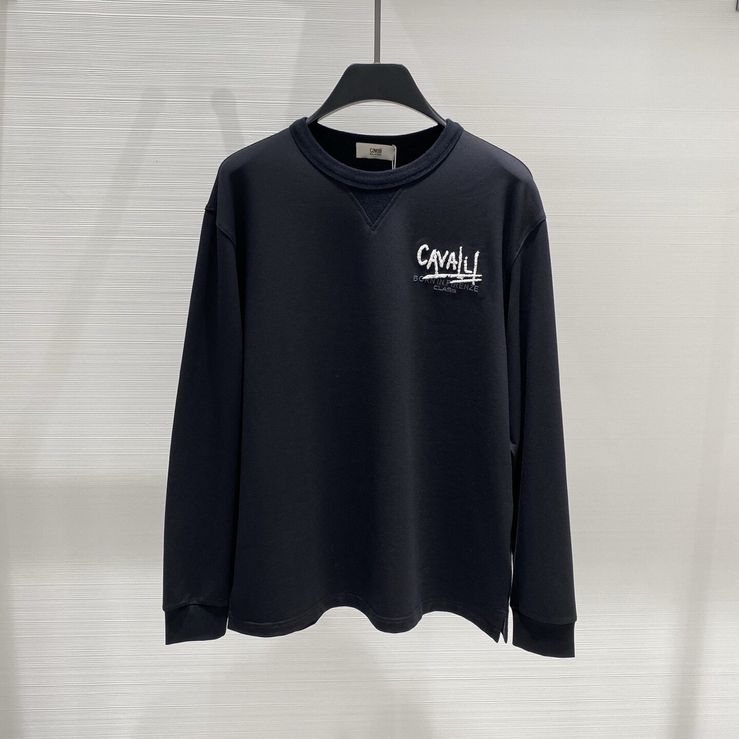 Cavalli Class 男装26秋冬新款logo字母刺绣男士长袖T恤 2F3098