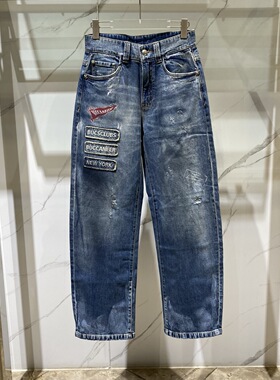 Dartin Bonaparto 26春夏logo字母刺绣旗帜印花男士直筒牛仔裤
