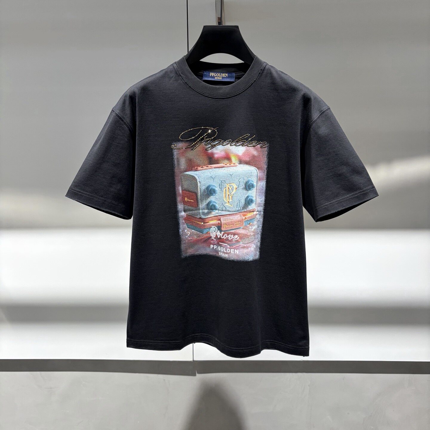 PP.GOLDEN 26春夏新款logo字母烫钻印花男士圆领短袖T恤622013