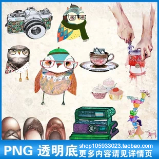 欧美复古森女系森林风手绘萌系动物宝贝描述装饰PNG设计素材P52