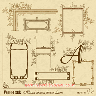 矢量素材EPS文件经典欧式复古手绘花纹花朵字母边框设计素材Y115