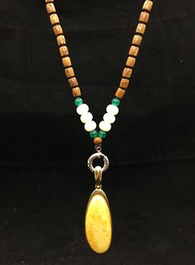 手工绳编木珠项链民族风简约轻挂绳纯银万能扣链子毛衣链衣服配链