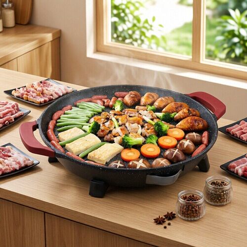 麦饭石韩式圆形烤肉锅电烧烤炉盘
