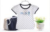 女童宝宝纯棉肩扣半袖 T恤背心短裤 婴儿服装 童泰2020夏装 套装 波点