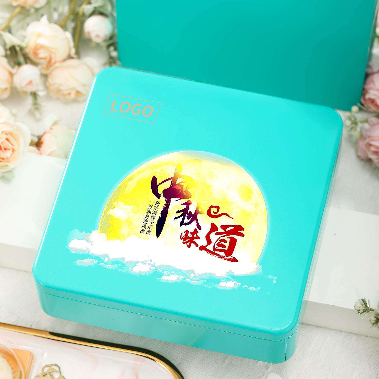 中秋礼品包装盒糕点4粒装月饼盒铁盒广式五仁月饼盒冰皮月饼铁盒