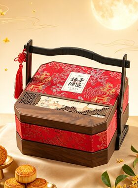 新中式提篮中秋月饼红酒礼盒空盒