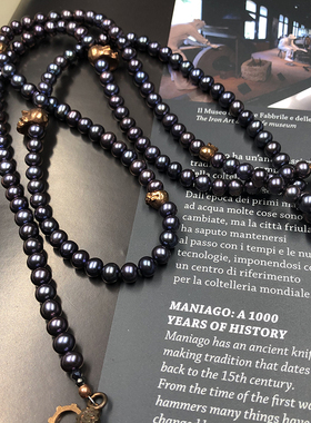 美国齿轮黑珍珠复古情侣项链