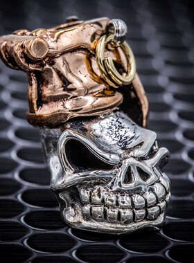 美国施特林Starlingear 手工制作骷髅伞绳编织吊坠EDC刀坠 银铜