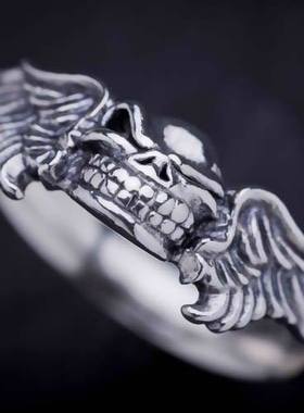 美国骷髅复古朋克风纯银戒指现货