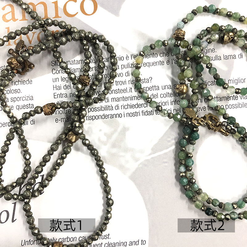 美国Starlingear施特林绿晶矿小骷髅欧美朋克街拍长款手链现货