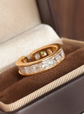 小红书爆款方形排钻简约满天星设计日常百搭高级感开口戒指批发