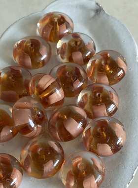 diy手工手作耳环材料玻璃透明肉色条纹玻璃散珠14-16mm