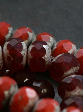 DIY手工手作串珠材料复古切面车轮捷克珠红色系 5X7mm