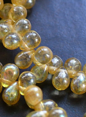 diy手工手作耳环材料黄色洒金小水滴玻璃珠捷克珠5x7mm