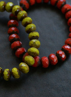 DIY手作复古毕加索效果红色绿色切面串珠玻璃车轮珠 5X7mm