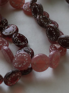 复古红咖色系描白圆形捷克珠 14mm