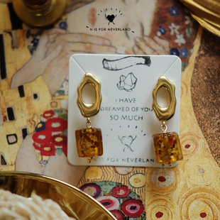 nisforneverland克利姆特吻油画原创艺术琉璃18k包金耳环耳钉