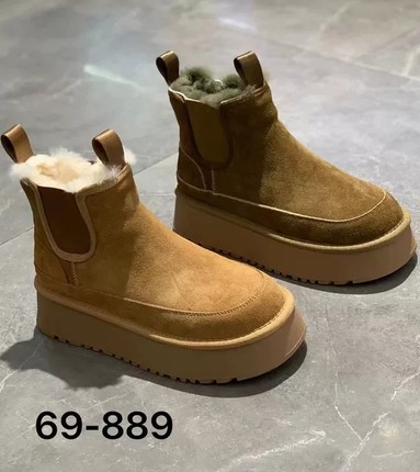 诗路花语七彩青春冬真皮增高厚底雪地靴羊皮毛一体保暖棉鞋69-889