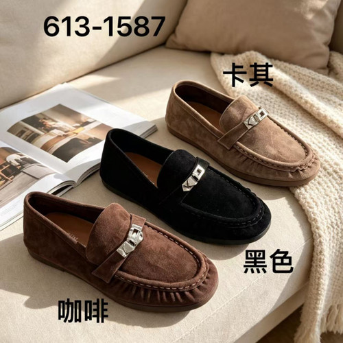 诗路花语V6M新2026秋时尚百搭乐福鞋平底休闲豆豆鞋女鞋613-1587