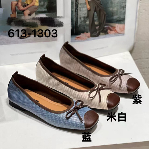 诗路花语V6M2026春夏时尚平底方头蝴蝶结浅口单鞋奶奶鞋613-1303