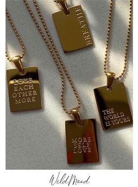 ins野生士多雕刻英文高质感项链