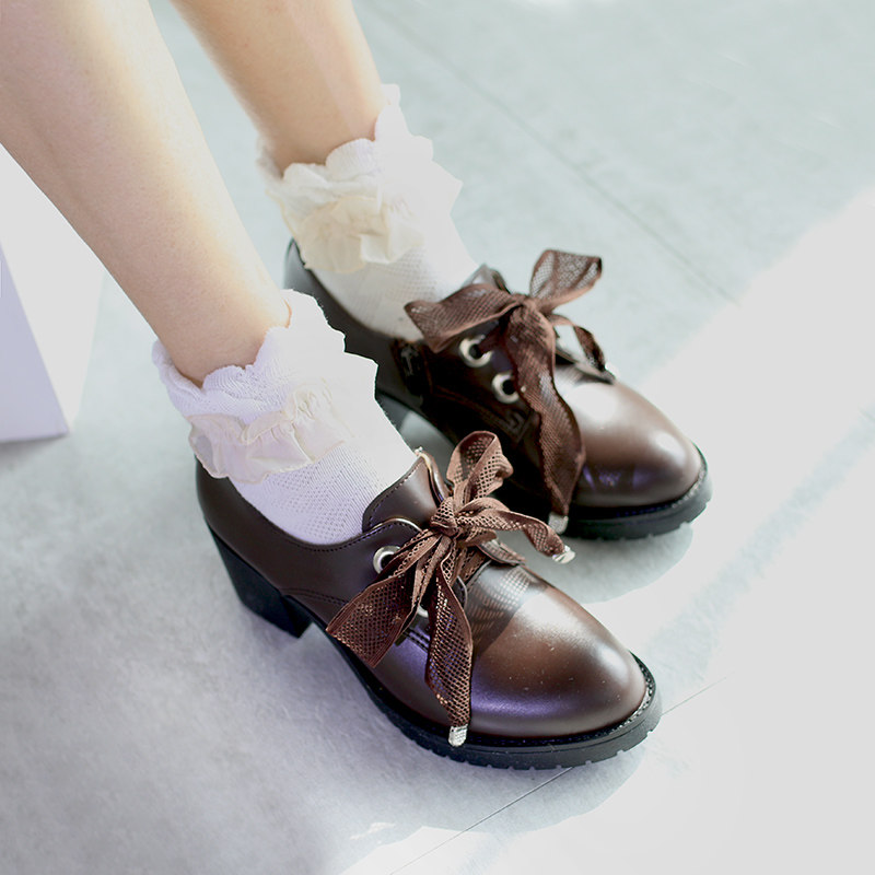 英伦小皮鞋学院风粗跟中跟皮鞋女