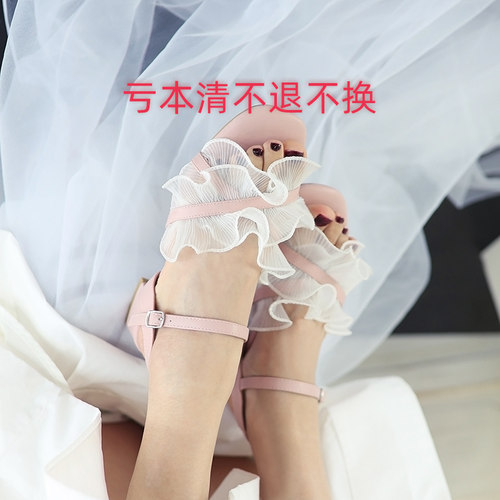 亏本清仓 no退no换 日系低跟绝美小凉鞋度假仙女风蕾丝女鞋