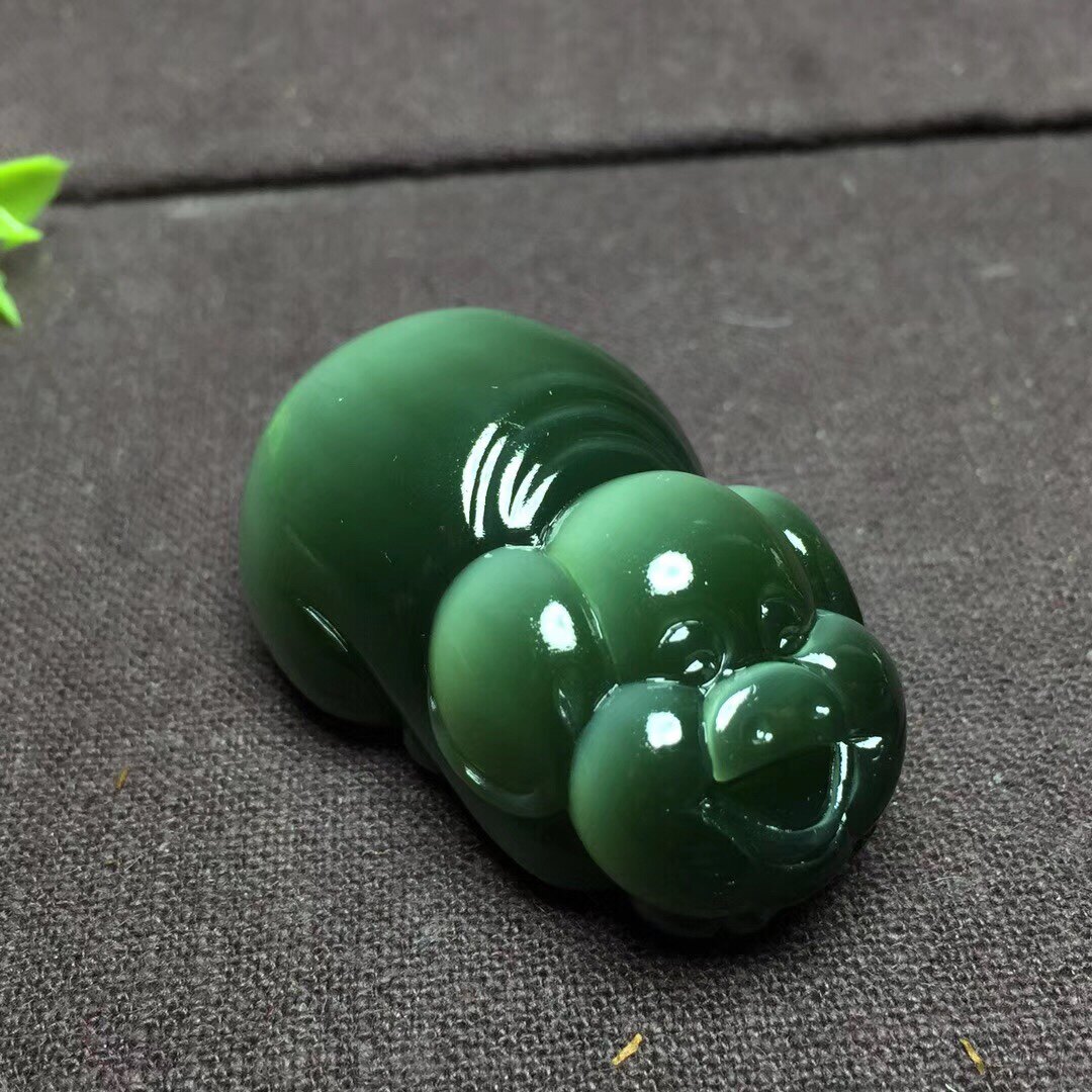 【发财猪】保证收藏品老坑俄罗斯碧玉黑猫眼挂件带证书