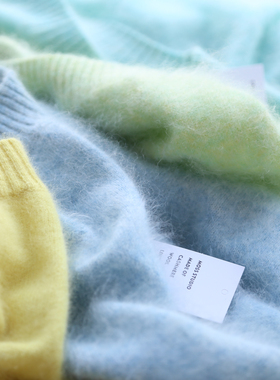 彩色棉花糖秋冬女士拉毛拉绒多巴胺清新减龄山羊绒针织衫毛衣上衣