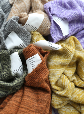 秋冬新款女士彩色花纱长袖圆领保暖舒适亲肤内搭毛衣夹花羊绒衫