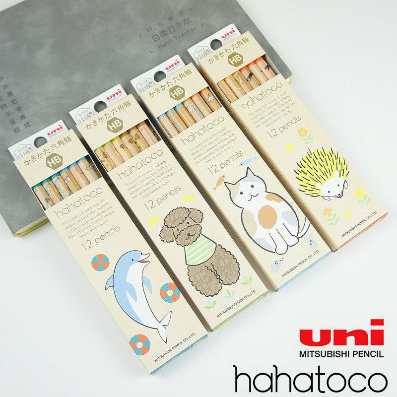 日本uni三菱hahatoco限定版小学生书写铅笔原木菱形六角杆卡通hb
