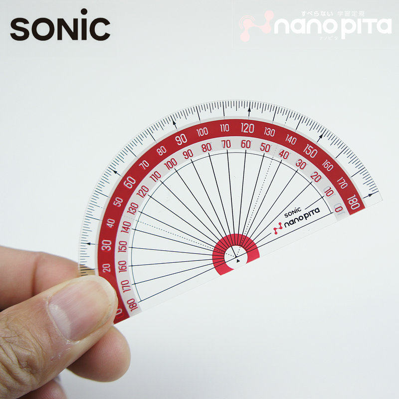 일본의 SONIC 초등학생 눈금자 각도기 삼각형 눈금자 세트 빨간색과 검정색 투명 미끄럼 방지 및 내마모성