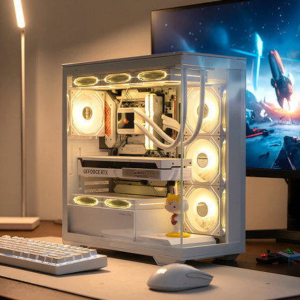 华硕I5 14600KF海景房白色I7主机台式机RTX5060显卡游戏办公电脑