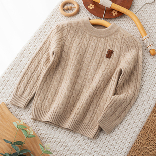 康赛妮宝宝100%纯羊绒衫儿童小熊毛衣学生秋冬加厚麻花打底针织衫