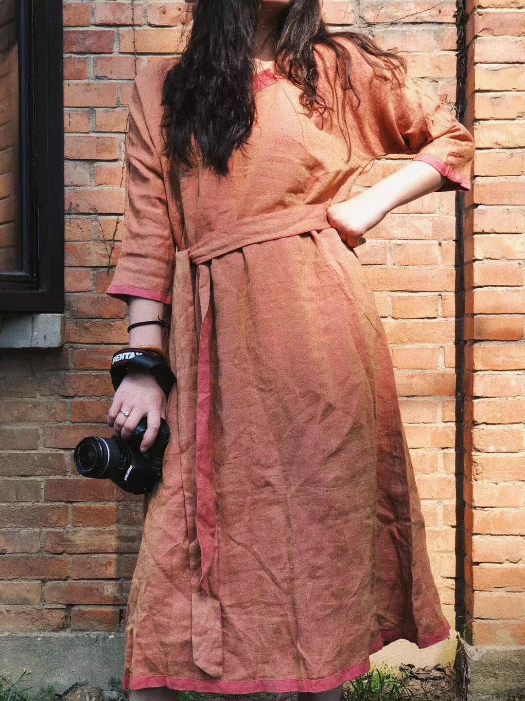 忆古原创设计高品亚麻小众风格连衣裙显瘦长裙春秋款