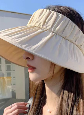 布公仔防晒遮阳帽子空顶女夏防紫外线贝壳帽大檐遮脸太阳帽显脸小