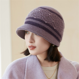 佳艺秋冬保暖盆帽时尚针织撞色水桶帽大头围显脸奶奶妈妈帽子