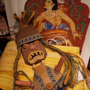 非洲马达加斯加手工木偶手工编织草裙男孩木雕部落装饰BJ-34